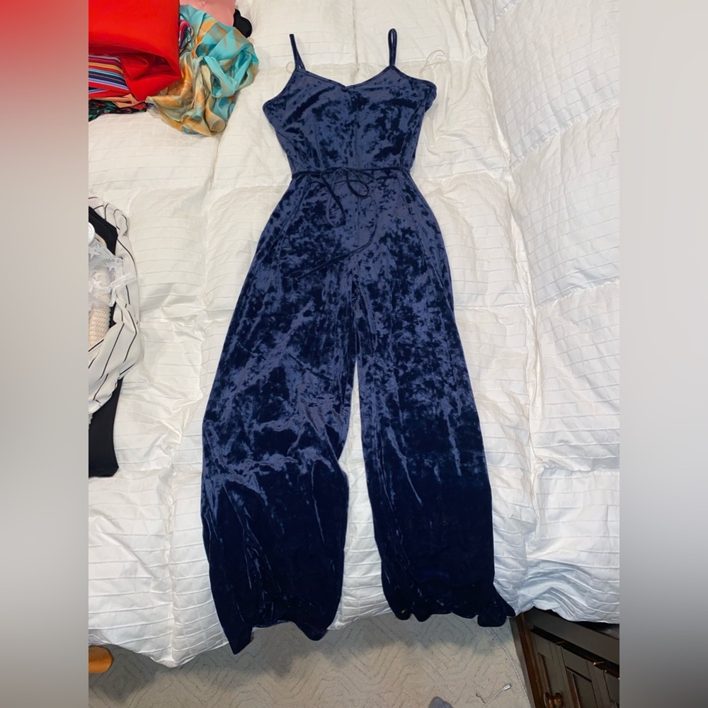 Aerie Navy Blue Velvet Jumpsuit